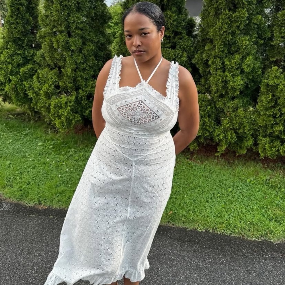 NWT Doen Frieda Cotton Eyelet Ruffle Lace Halter Midi Maxi Dress Salt White